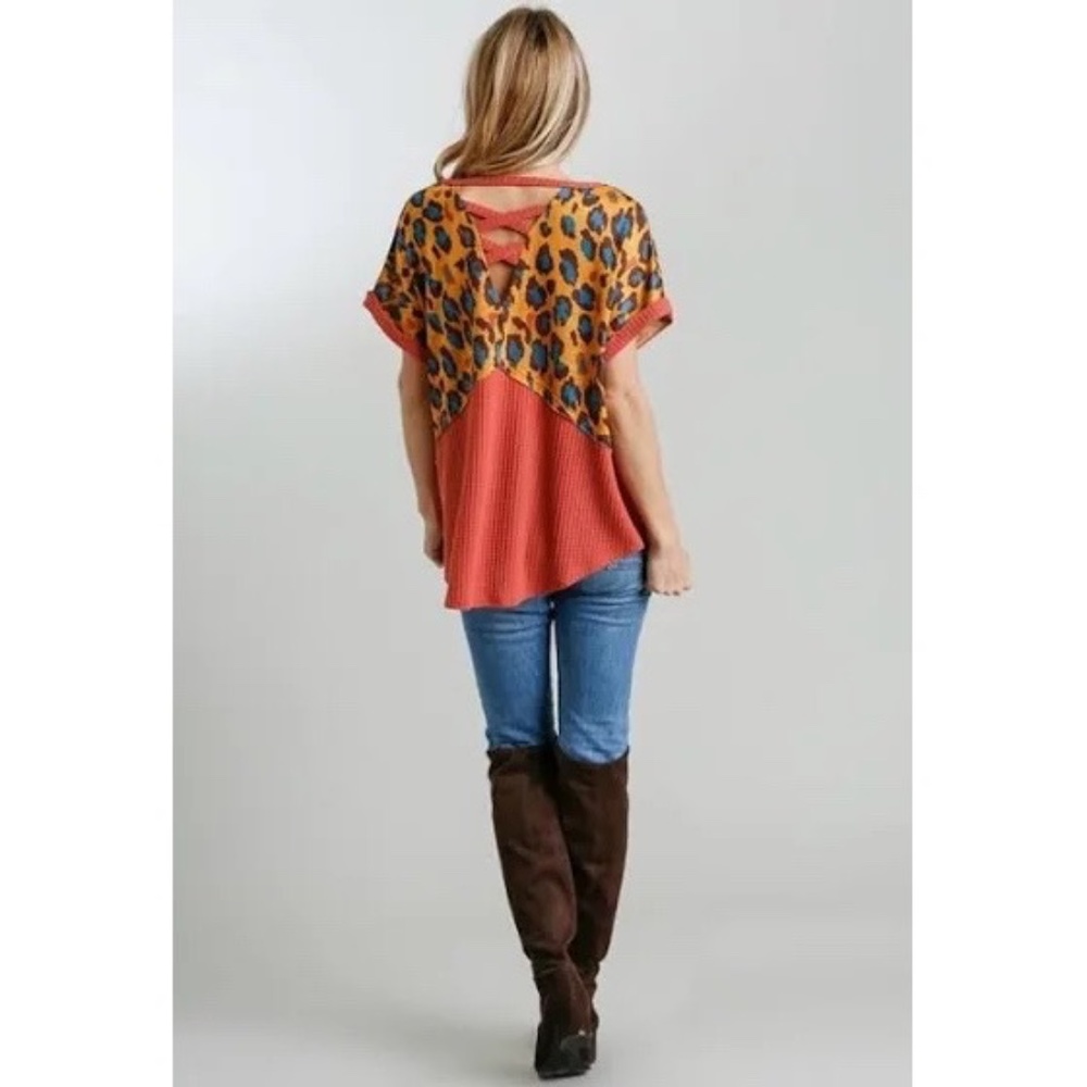 Umgee | Leopard Print Color Block Waffle Knit Rol… - image 3